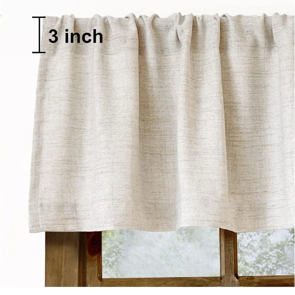 2 Pack Faux Linen Valance for Windows Kitchen LivingRoom Valances 54x15” Natural